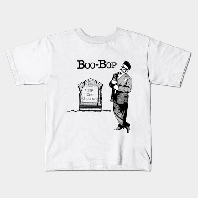 Funny Jazz Halloween T-Shirt, Dizzy Ghoul-espie Boo-Bop Jazz Musician Gift Tee, Bebop Trumpet Player Trick or Treat Music Novelty TShirt Kids T-Shirt by Jazz Nerd Paradise